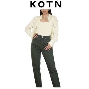 Kotn High Rise Straight Leg Cotton Twill Pants Olive Green Minimalist Size 4